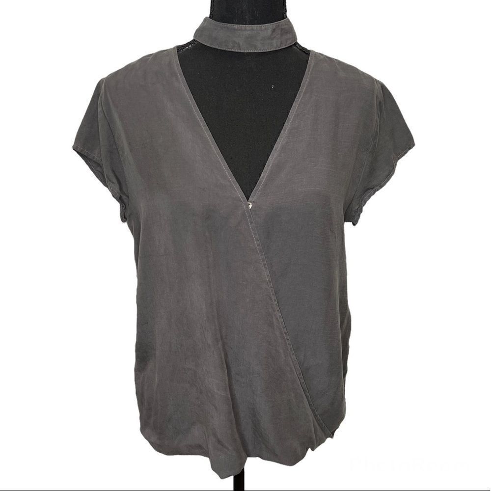 Cloth & Stone Tencel Chocker Surplice Neck Women Gray Top Sz Small